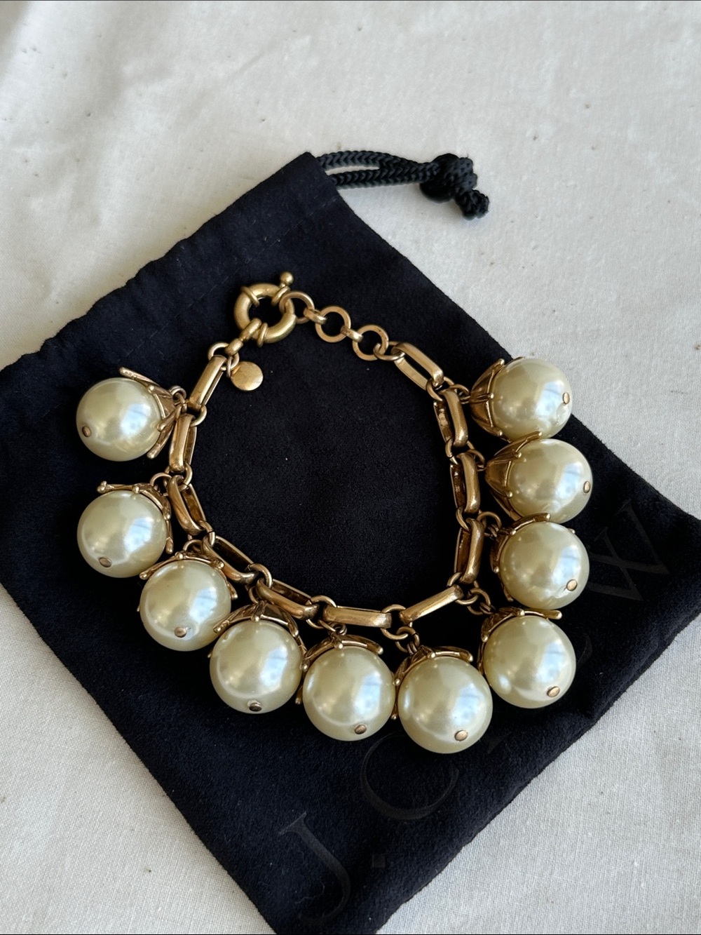 J. Crew Gold-Tone Bracelet with Cream Faux Pearl Drops